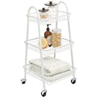 mDesign Carrito auxiliar de metal – Carro de cocina móvil con 3 cestas para almacenaje adicional – Carro verdulero…